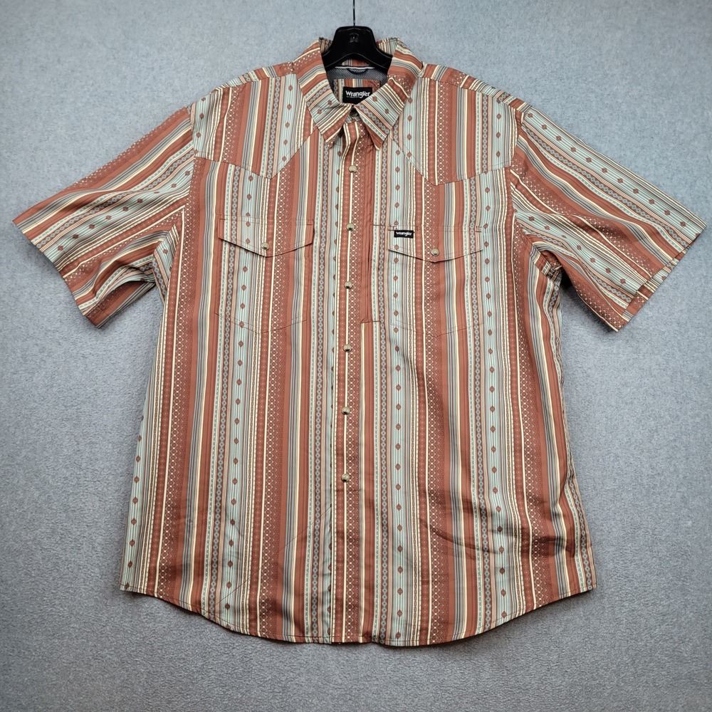 Wrangler Western Pearl Snap Shirt Mens XL Brown Aztec Short Sleeve Southwestern